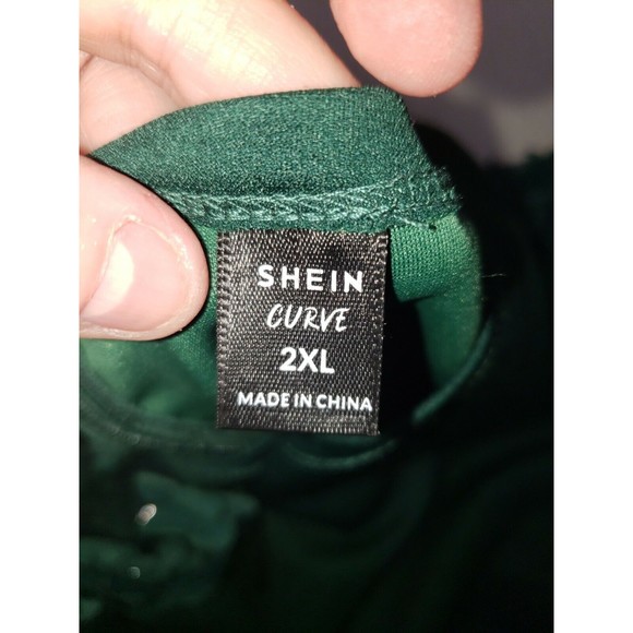 SHEIN Curve Size 2XL Polyester Green Midi Dress Sheer Puff Long sleeves w/petals - Picture 10 of 12